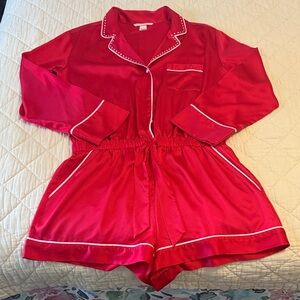 Victoria’s Secret Red Satin Pajama Set with White Trim